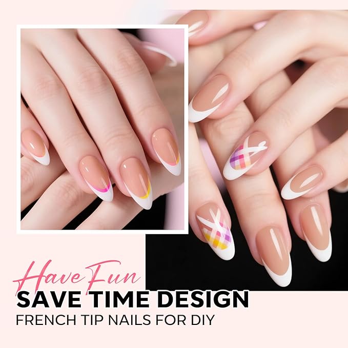 modelones French Tip Press on Nails, 150Pcs M-Almond Fake Nails with Nail Box, Deep Nude Gel Nail Tips for Women, Soft Glue-On Nails for Natural Salon Look, DIY Nail Art Kit (15 Sizes)-Velvo Beauty