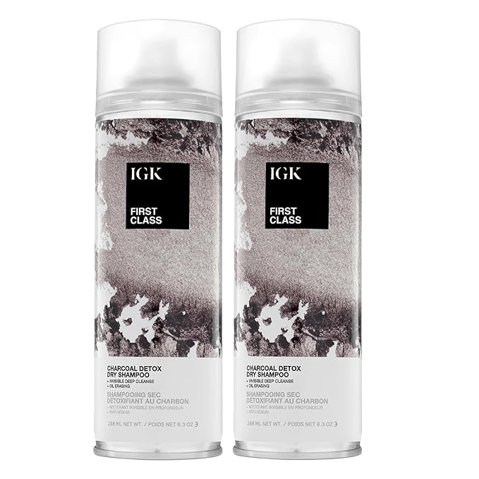 IGK FIRST CLASS Charcoal Detox Dry Shampoo | Volume + Soothes Scalp + Balance Oil | Vegan + Cruelty Free | 6.3 oz (Pack of 2)-Velvo Beauty