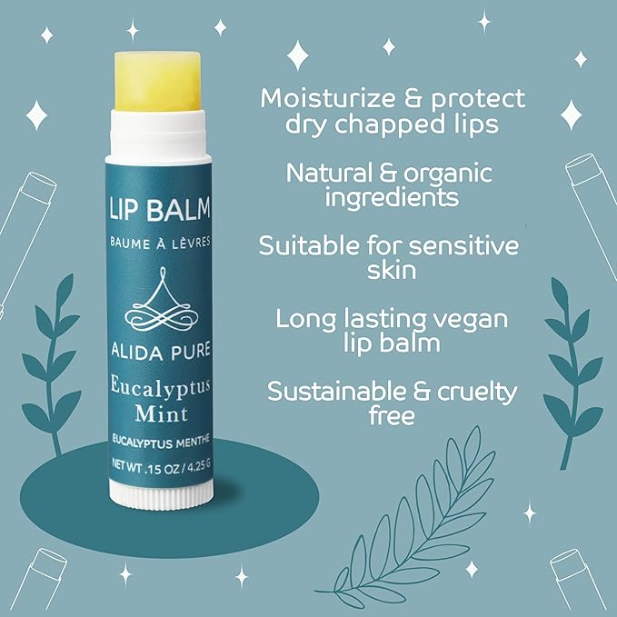 Eucalyptus Mint Lip Balm Collection, Vegan Lip Balm Set, Beeswax Free, with Avocado Oil, Organic Jojoba Oil, and Vitamin E, Natural Moisturizer for Dry, Chapped Lips, 3 Tube Set-Velvo Beauty