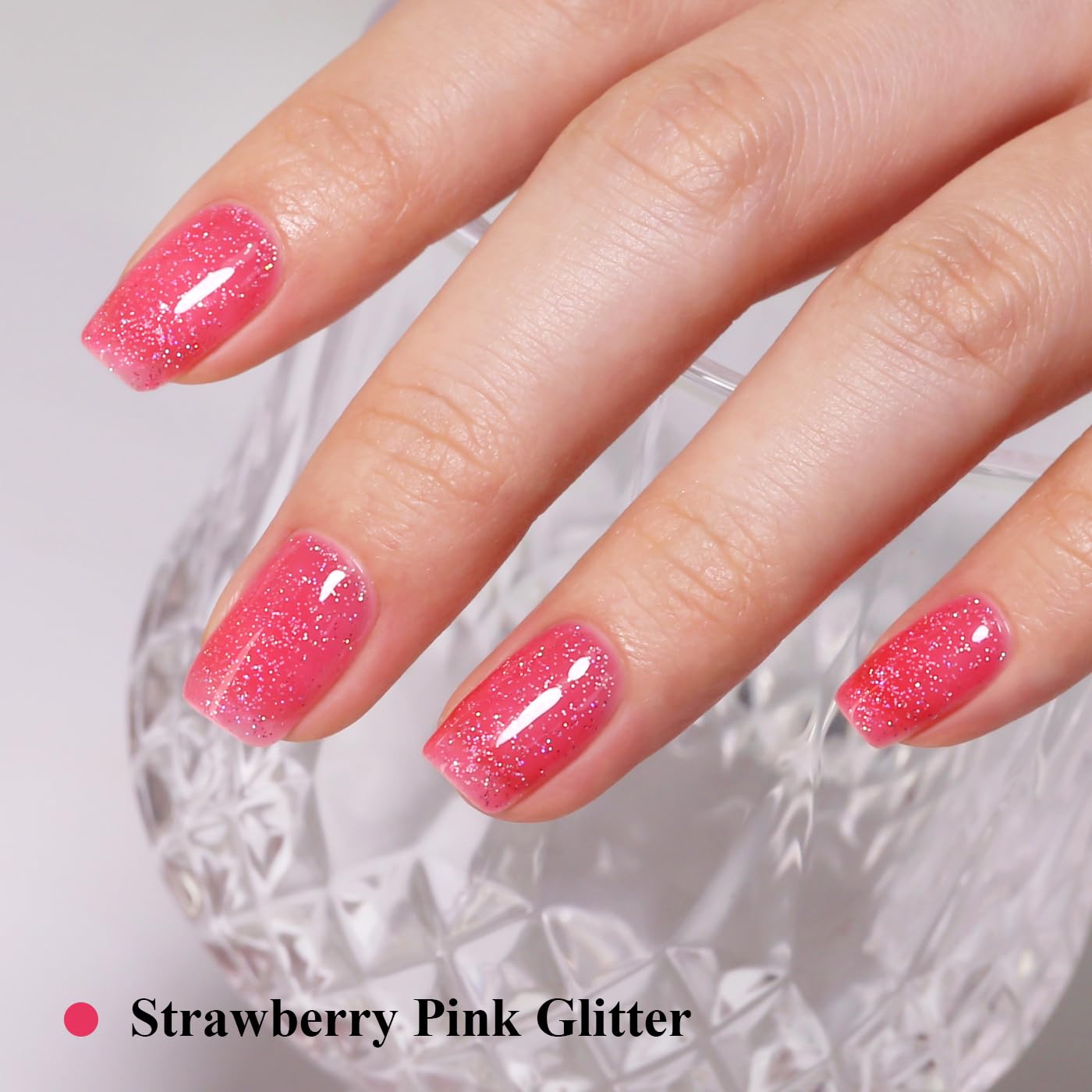 Imtiti Glitter Gel Nail Polish, Strawberry Pink Iridescent Glitter Gel Polish Diamond Shimmer Sparkle Soak Off UV LED Nail Gel Polish Autumn Winter Manicure 10ML-Velvo Beauty