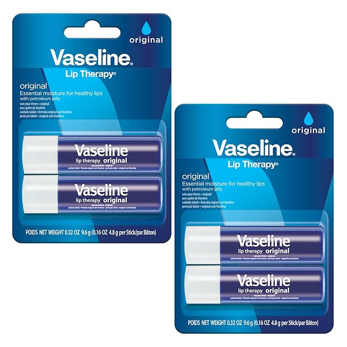 Vaseline Lip Therapy Care Original, Fast-Acting Nourishment, Ideal for Chapped, Dry, Cracked, or Damaged Lips, Lip Balm, 2-Pack of 2, 0.16 Oz Each, 4 Lip Balms-Velvo Beauty