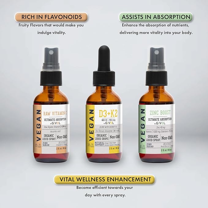 Immunity Support Pack - Raw Vitamin C, D3 & K2 Liquid, Zinc Picolinate - Premium Heart Health Vitamins w/Essential Minerals, Antioxidant Properties, & Cardiovascular Benefits - 180 Days Supply-Velvo Beauty