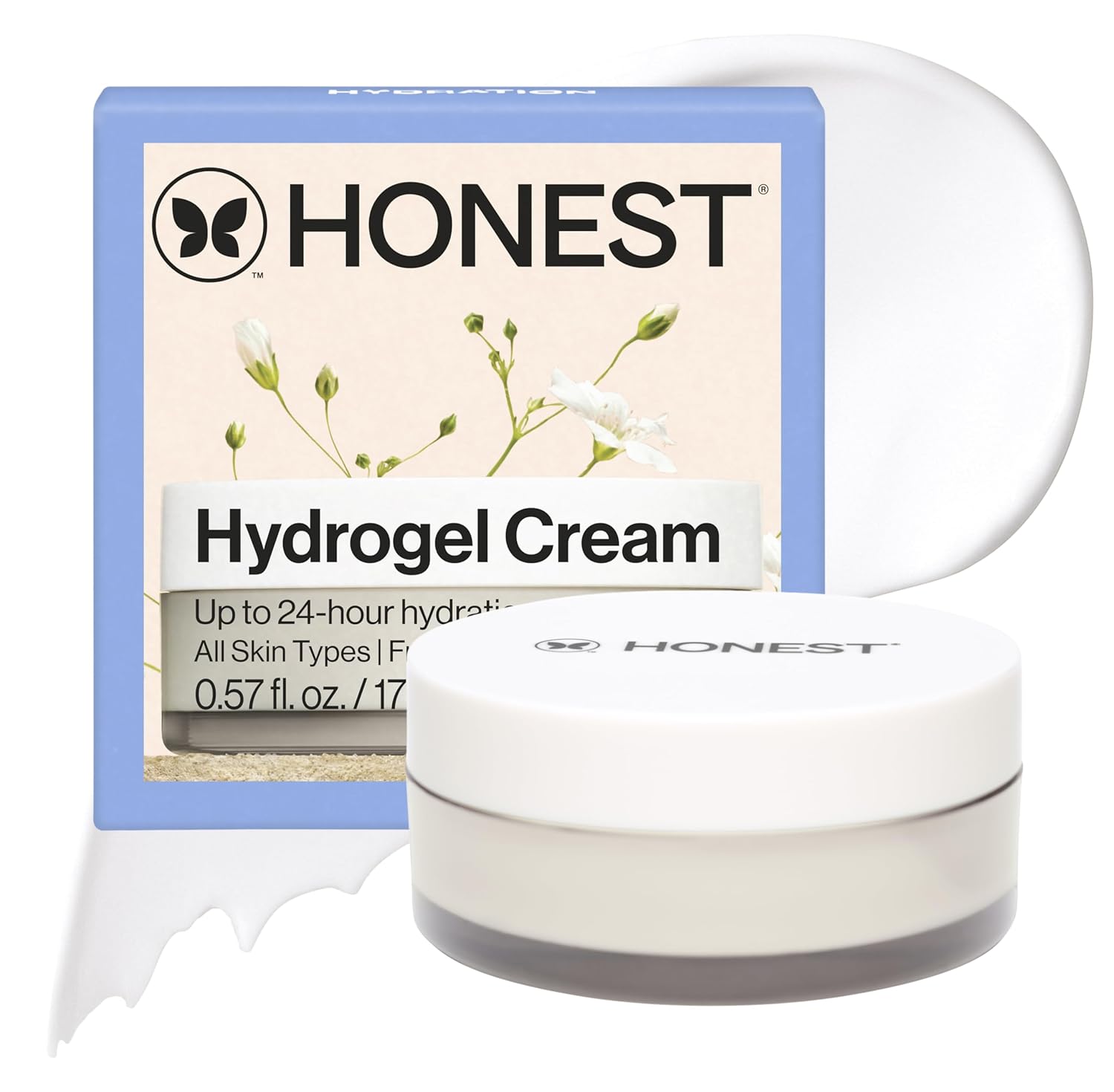 Honest Beauty Mini Hydrogel Cream with Hyaluronic Acid | Lightweight, Moisturizing Water Cream | Gentle for Sensitive Skin, Fragrance Free, Vegan | Travel Size, .57 fl oz-Velvo Beauty