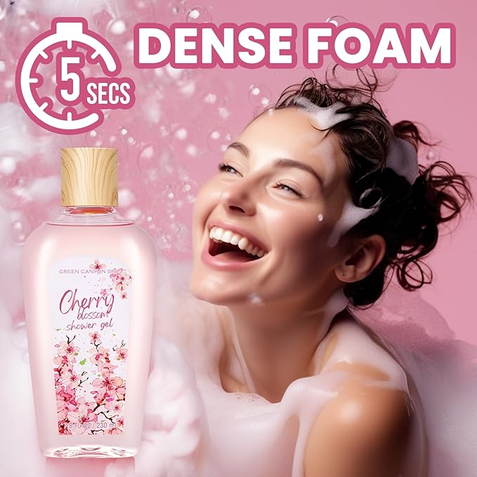 Green Canyon Spa Gift Baskets for Women Cherry Blossom Bath and Body Work Gift Set with Bubble Bath,Body Lotion Spa Gifts for Women Mothers Day Gifts for Mom-Velvo Beauty