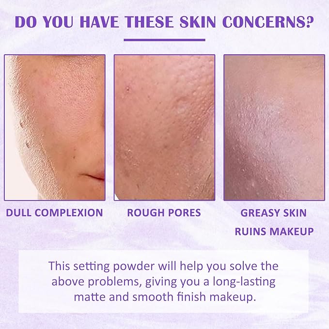 Oil Control Pressed Setting Powder, Lavender Matte Powder Soft Jelly Texture Powder-free Face Powder, Long-Lasting Waterproof Pressed Powder Makeup, Flawless Lightweight Face Cosmetics-Velvo Beauty