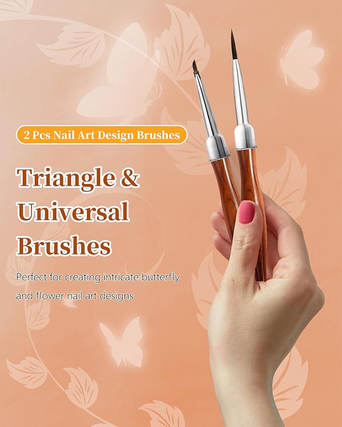 2Pcs Nail Art Brush Set, Multi-Functional 3D Nail Pen for Gel Extensions, Builder Nail Gel Design and Home DIY Manicure (Wood Color)-Velvo Beauty