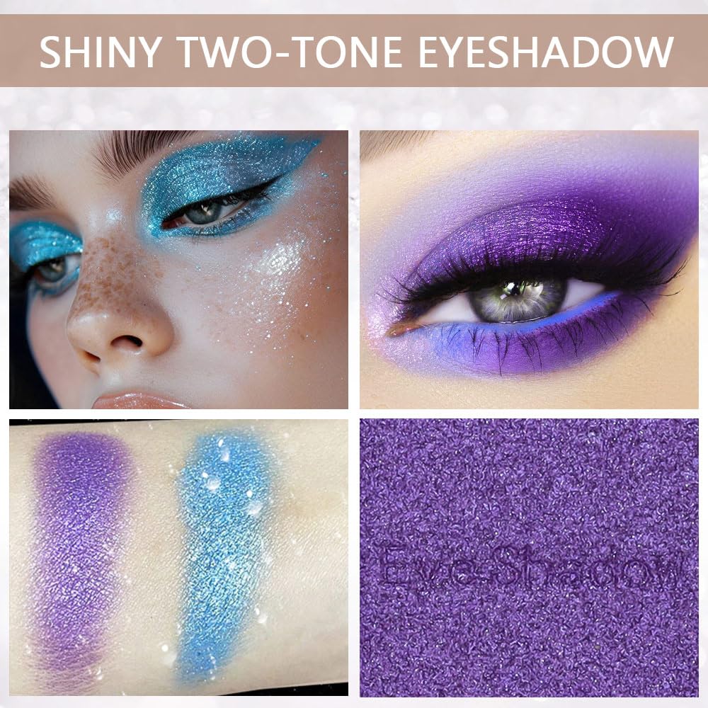 2 colors eye shadow makeup palette, Blue & Purple Eyeshadows Halloween Birthday Party Wear, high pigment eye, matte & shimmer metal eye shadow powder, Blendable, Ultra-Pigmented, Easy to Apply(02)-Velvo Beauty