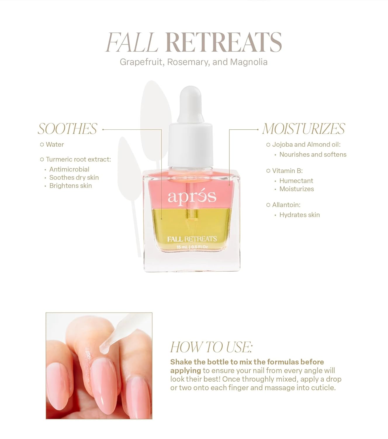 Apres Light & Shadow Cuticle Serum, Nourishing Blend of Almond and Jojoba Oil, Vitamin B and Turmeric, Cuticle Repair Oil 15 mL (15 ml, Fall Retreats (Grapefruit, Rosemary, and Magnolia))-Velvo Beauty