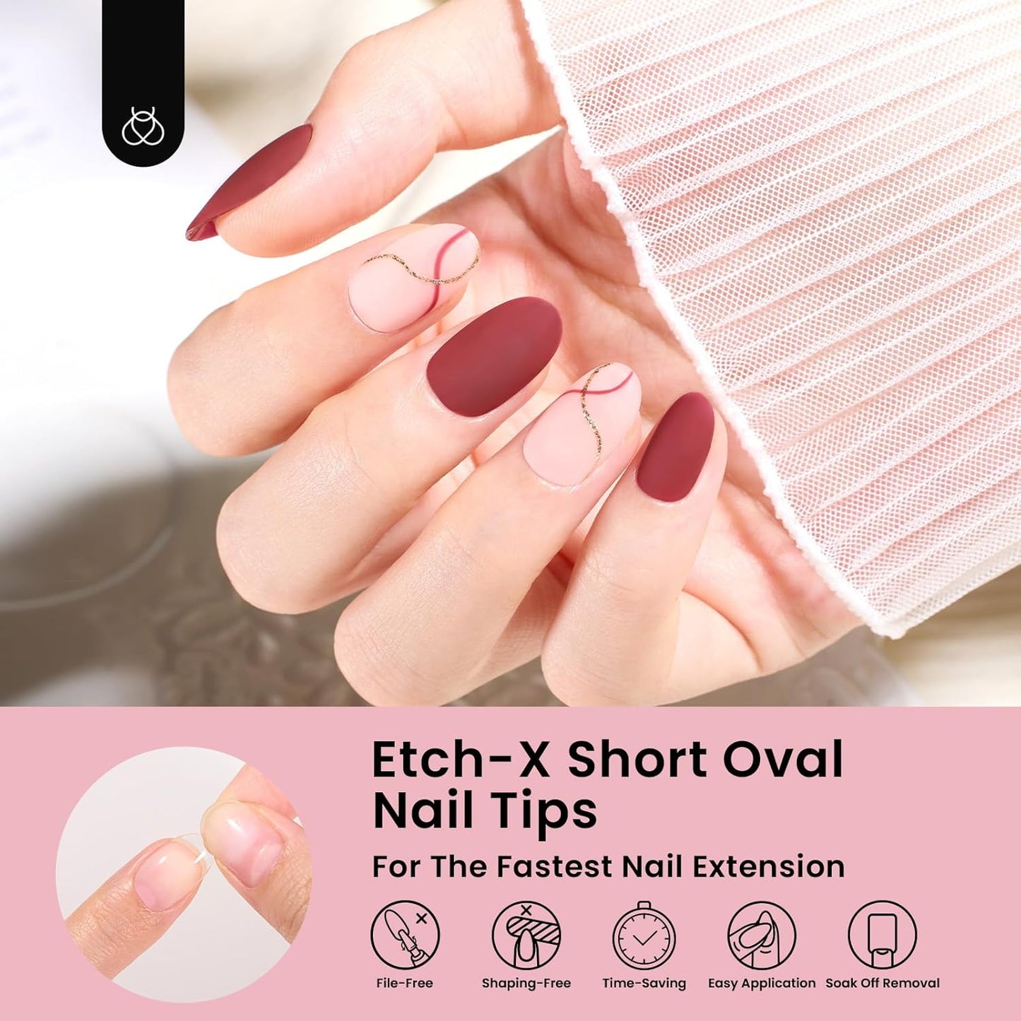 Beetles Gel Nail Tips Short Oval 576Pcs, 12 Sizes Pre-Shaped Half Matte Press On Nails Gelly Tips False Nails for Gel Full Cover False Nails Home DIY Nail Salon Gifts for Girls Women-Velvo Beauty