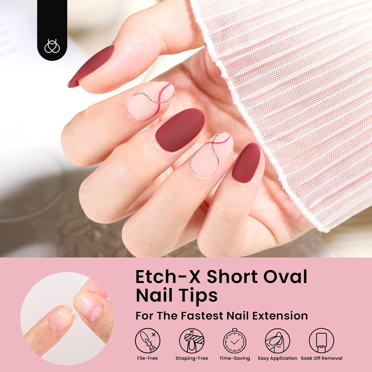 Beetles Gel Nail Tips Short Oval Fake Nails 288Pcs Pre-Shaped Half Matte Press on Nail Tips Full Cover False Nails Gifts for Girls Women Gelly Tips Home DIY Nail Extension-Velvo Beauty