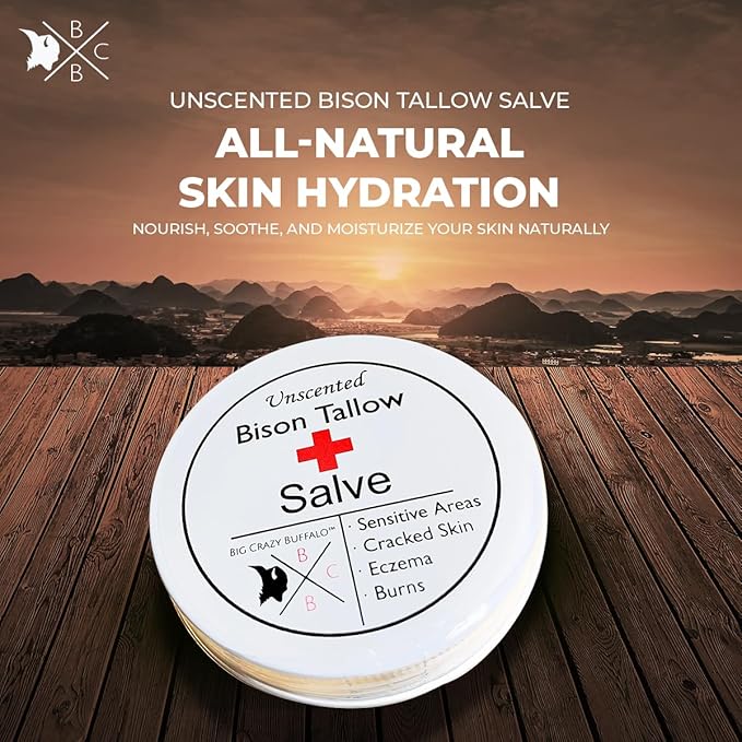 Pure Bison Tallow Unscented Gift Set - Buff Bar, Salve, & 3 Unscented Lip Balms - Cleans, Moisturizes, Soothes, Naturally Derived - No Dyes, Chemicals, Fragrances, or Preservatives-Velvo Beauty
