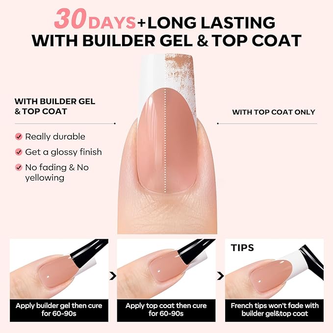 modelones French Tip Press on Nails, 150Pcs Long Square Fake Nails with Nail Box, Deep Nude Gel Nail Tips for Women, Soft Glue-On Nails for Natural Salon Look, DIY Nail Art Kit (15 Sizes)-Velvo Beauty