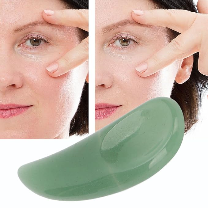 Spatula Scoop, Curved Cosmetic Spatula Scoop Mini Gua Sha Jadestone Curved Makeup Eye Cream Cosmetic Spatula Reduce Puffiness, Bags And Dark Circles Under the Eyes (Green)-Velvo Beauty