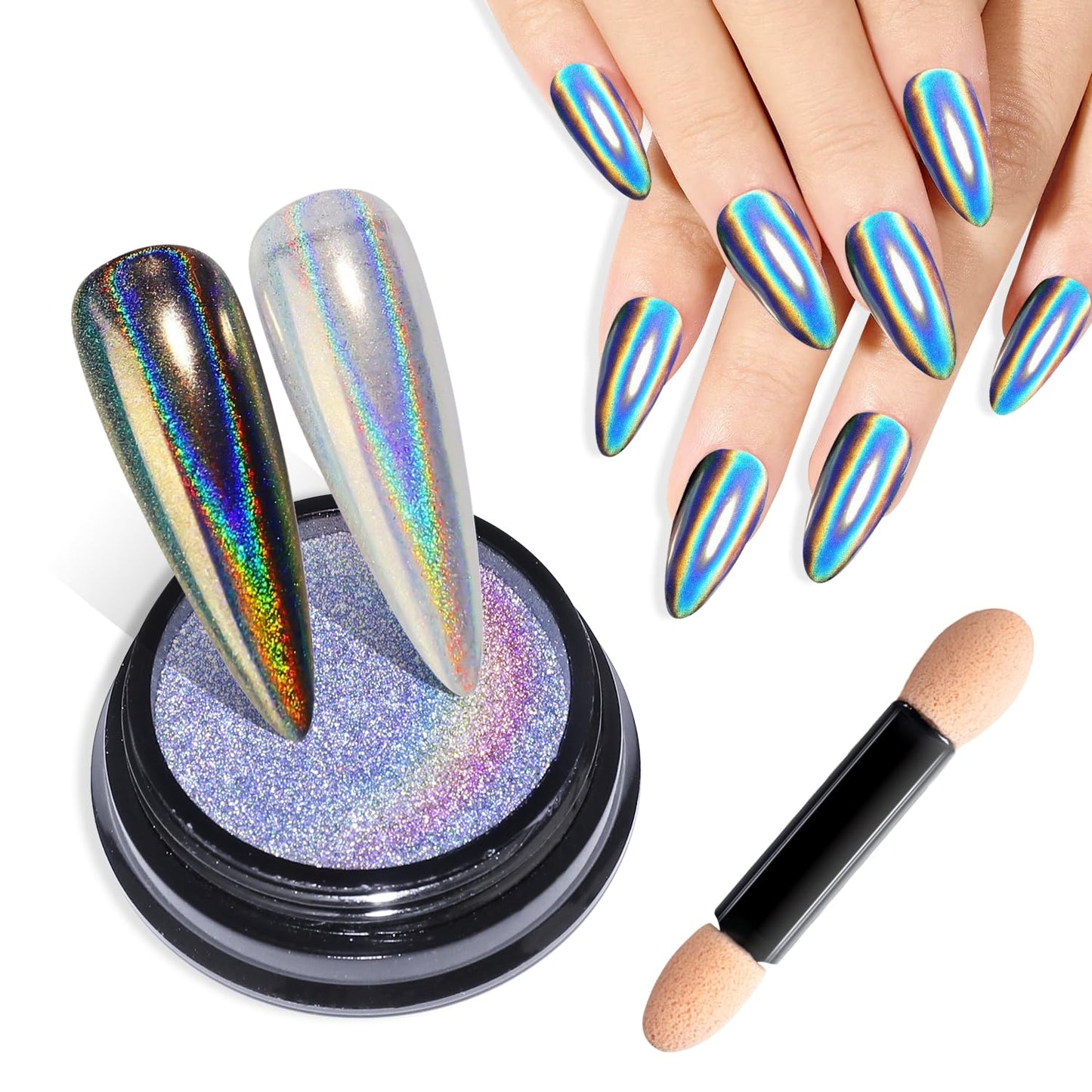 Magic Chrome Nail Powder: Iridescent Mirror Holographic Nail Powder,Metallic Pearl Effect Laser Chrome Nail Powde r for Salon Home Nai l Art DIY Design-Velvo Beauty