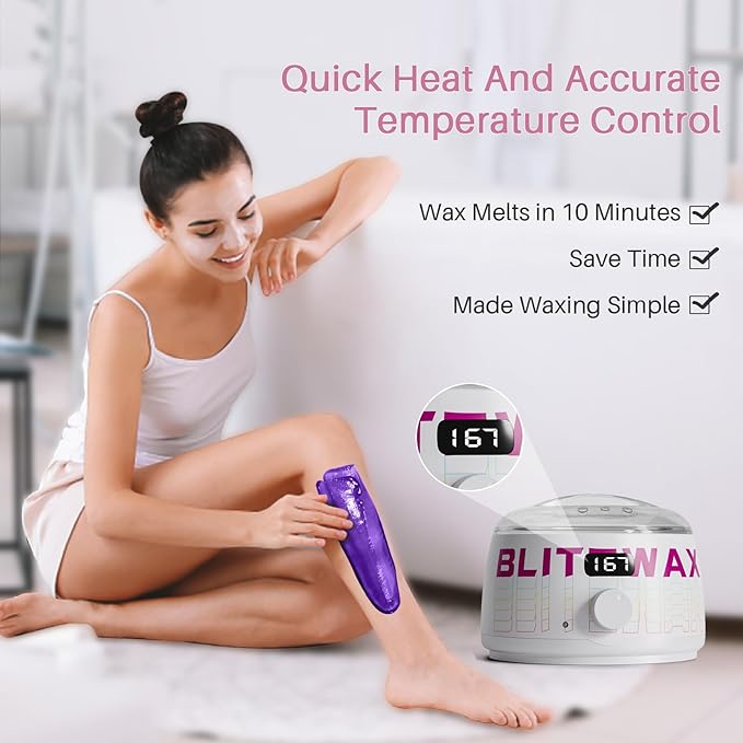 BLITZWAX Brazilian and Bikini Waxing Kit for Women, Hard Wax Warmer for Face, Legs, and Body, At Home Hair Removal Kit, Beginner Friendly, Quick Heating, Frost Reverb Digital Wax Pot-Velvo Beauty