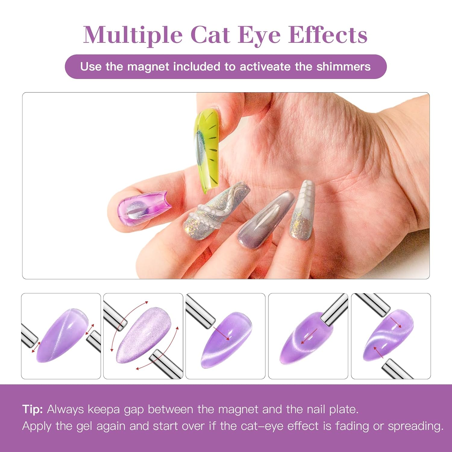 High-Density Cat Eye Gel Nail Polish with Magnet Stick, 15ml Dopamine Color Palette, Magnetic Effect Gel for DIY Manicure, Multiple Color Options - Violet Flash-Velvo Beauty