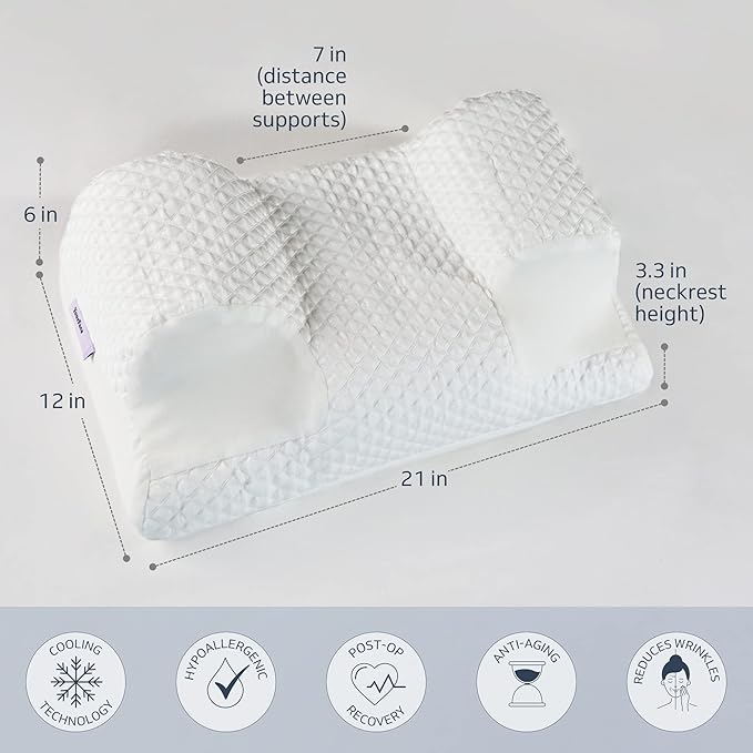 YourFacePillow, Back Sleeper Beauty Pillow, Cervical Neck Pillow Contour Memory Foam Pillow, Ergonomic Neck, Back & Shoulder Support. Back Sleeping Reduces Pressure on Skin - Cooling with Satin Case-Velvo Beauty