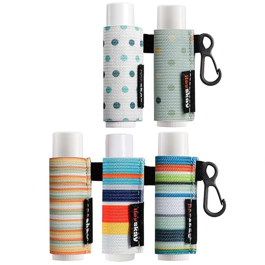 5pcs Lip Balm Holder Keychain Lipstick Sleeves Lip Gloss Holder Chapstick Elastic Sleeves for Men Women(Dot/Strip)-Velvo Beauty