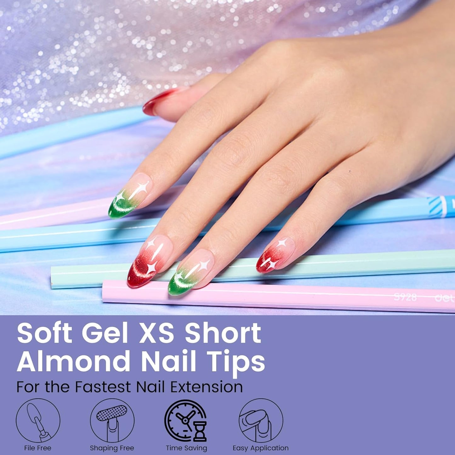 Extra Short Almond Nail Tips: 240Pcs Small Almond Shape Soft Gel Fake Nail Tips for Nail Extension, 12 Sizes Full Cover Clear Press on Nails for Girls for Home DIY Salon-Velvo Beauty