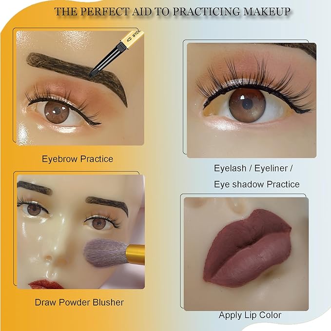 Makeup Practice Face Board, 5D Makeup Mannequin Face with Makeup Practice Kit for Makeup Artist, Beginners Face Makeup Practice, Eyelash Eyeliner Eyebrow Mapping, Come with Makeup Tools & Makeup Bag-Velvo Beauty
