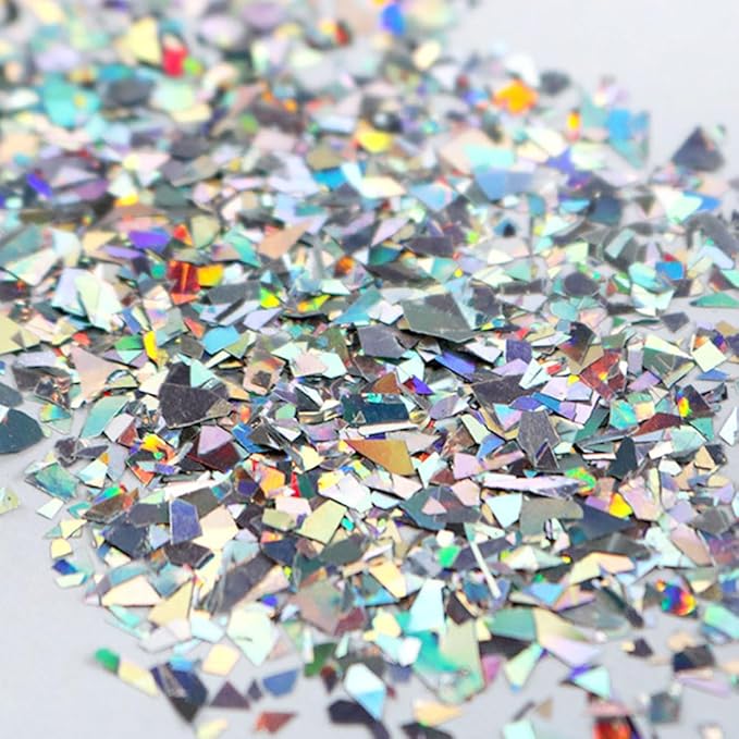 Aurora Laser Silver Glitter for Nails Sparkly Irregular Chunky Glitter Sequin Nail Charms for Nails Design Nail Glitter Flakes Holographic Iridescent Glitter Nail Sequins for Crafts Nail Art Supplies-Velvo Beauty