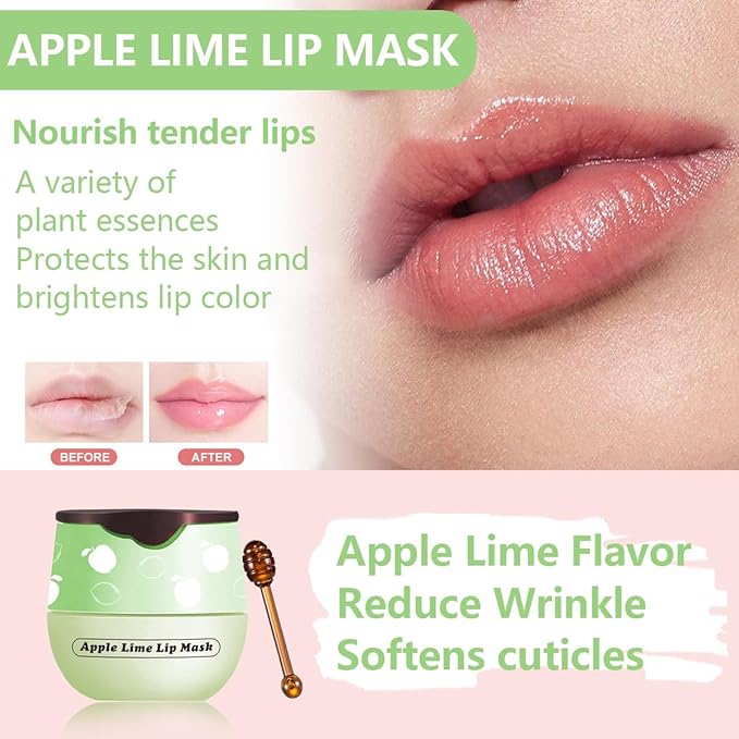 Apple Lime Lip Balm, Honey Strawberry Apple Watermelon Lip Mask, Vitamin E Lip Masks, Moisturizing Lip Sleeping Mask, Lip Balm With Stick, Lip Scrubs Exfoliator (Apple Lime）-Velvo Beauty