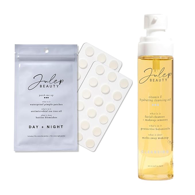 Julep Beauty Pimple Patches + Vitamin E Hydrating Cleansing Oil - Gentle Facial Cleanser Makeup Remover - Clear Acne Patches for Face-Velvo Beauty