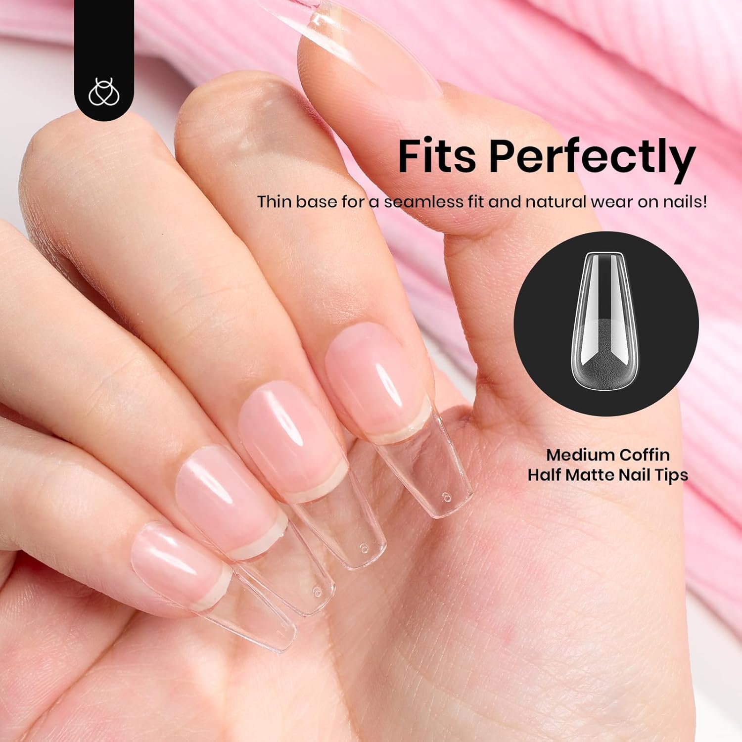 Beetles Gel Nail Tips Medium Coffin 576PCS Etch X Nail Tips, 12 Sizes Pre Shaped Half Matte Press On Nails Full Cover False Nails Acrylic Nails Glue on Nails Extensions Set for Women Home DIY-Velvo Beauty