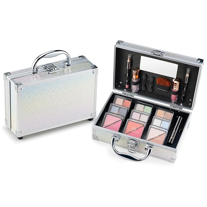 Color Nymph Beginner Makeup Kits For Teens With Train Case Included Full Makeup Kit Eyeshadow Palette Blushes Bronzer Highlighter Lipstick Brushes Mirror (White)-Velvo Beauty