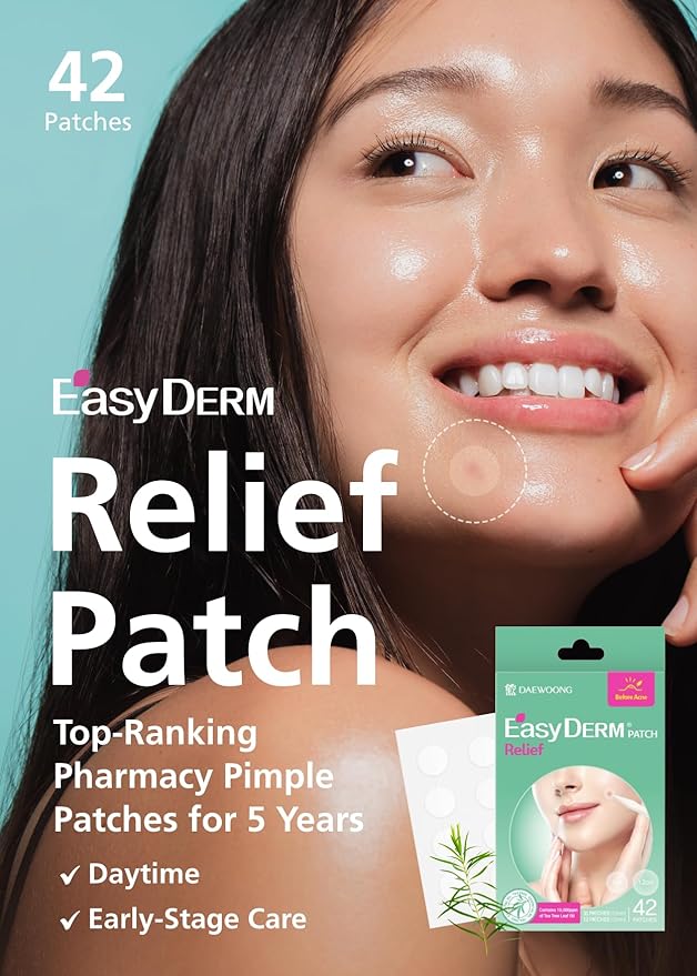 EasyDerm Relief Invisible Patch(42 counts) I Contains 10,000ppm of Tea Tree Oil, Pimple Patch, Ultra-slim 0.1mm, Waterpoof, Korean Pimple Patches Back to School MUST HAVE-Velvo Beauty