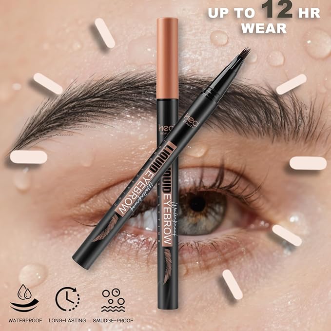 Microblading Eyebrow Pen - Waterproof Liquid Eyebrow Pencil with Angled Eyebrow Brush, Shapes & Fills Hair-Like Looking Brows, Lasts All-Day,Eye brow Pencil for Women and Girls Makeup,Soft Black-Velvo Beauty
