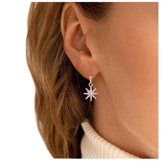 Boho Crystal Sunburst Earrings Rose Gold Star Drop Stud Earrings Cz Paved Starbust Earrings Celestial Earrings Jewelry for Women and Girls-Velvo Beauty