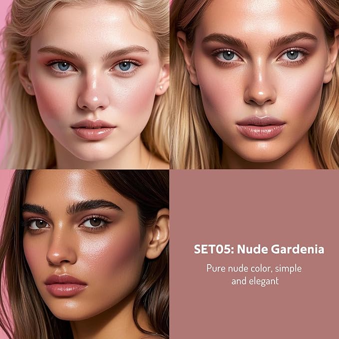 Multi Cream Blush & Blush Brush Set, Korean Makeup Blush for Cheeks, Multi-Use Face Balm, Lightweight & Hydrating, Blendable Color, Non-Greasy, Soft Bristles for Radiant Finish (Nude Gardenia)-Velvo Beauty