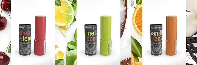 Hurraw! Cherry Lemon, Lime Coconut, and Vanilla Orange Lip Balm 3 Pack Bundle: Plastic-Free with new cardboard push-up tube. Certified Organic, Natural & Vegan. Bee, Shea, Soy & Palm Free. Made in USA-Velvo Beauty