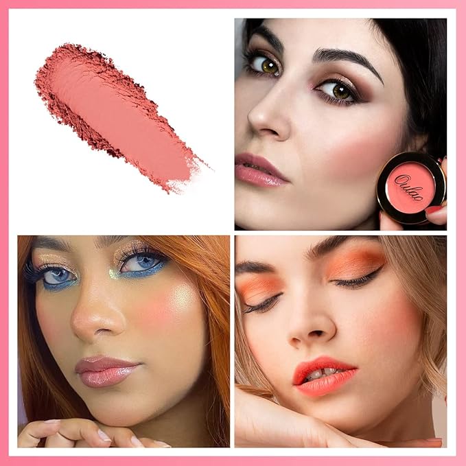 Oulac Blush Face Coral Matte | Pigmented Powdery Cream Blusher Warm Skin Light Medium| Natural Matte | Light Weight&Blendable| Cruelty-Free Blush| 12 Forever Young 4.8g-Velvo Beauty