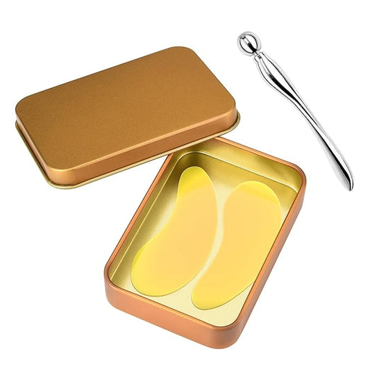 CCbeauty Reusable Under Eye Patches + Eye Cream Applicator Value Set | 100% Silicone Eye Gel Pads | Boost Hydration | Minimize Fine Lines + Wrinkles + Dark Circles | Storage Tin Included | Mango-Velvo Beauty