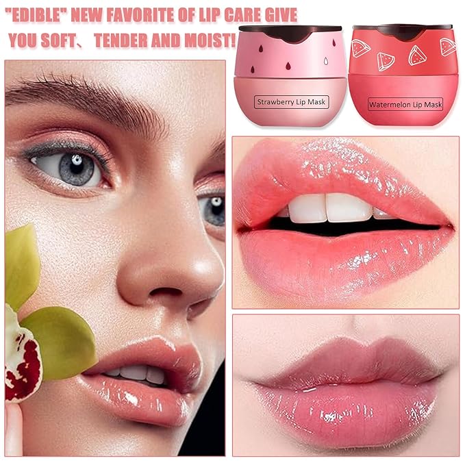 4 PCS Bee Lip Balm Honey Pot,Strawberry&Honey&Watermelon&Apple Lime Lip Sleeping Mask,Hydrating Prevention Dry and Cracked Lip Scrubs Exfoliator Lip Care,Moisturizing Lip Mask Overnight-Velvo Beauty