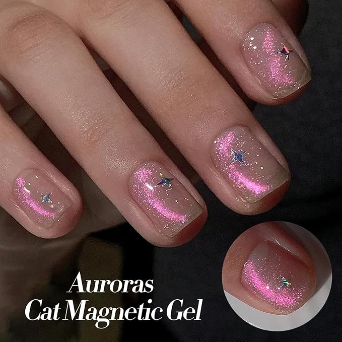 Born Pretty Cat Magnetic Eye Gel Nail Polish Aurora Mermaid Blue Purple Pink Yellow Red Gel Polish Glass Holographic Glitter Gel Nail Polish for Nail Art Manicure Salon DIY 6PCS 7ML-Velvo Beauty