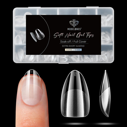 Modelones Extra Short Almond Fake Nail Tips - 510Pcs Gel Tips Pre-shaped Half Matte Full Cover Clear Acrylic Gel Kit False Press on Nails for Extension DIY Salon 15Sizes-Velvo Beauty