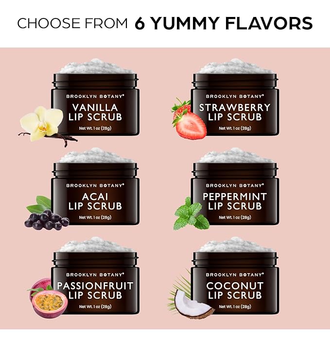 Brooklyn Botany Lip Scrub Exfoliator 1 oz – Lip Moisturizer for Dry Lips and Chapped Lips – Gentle Lip Exfoliator for Smooth and Brighter Lips – Peppermint Flavor-Velvo Beauty