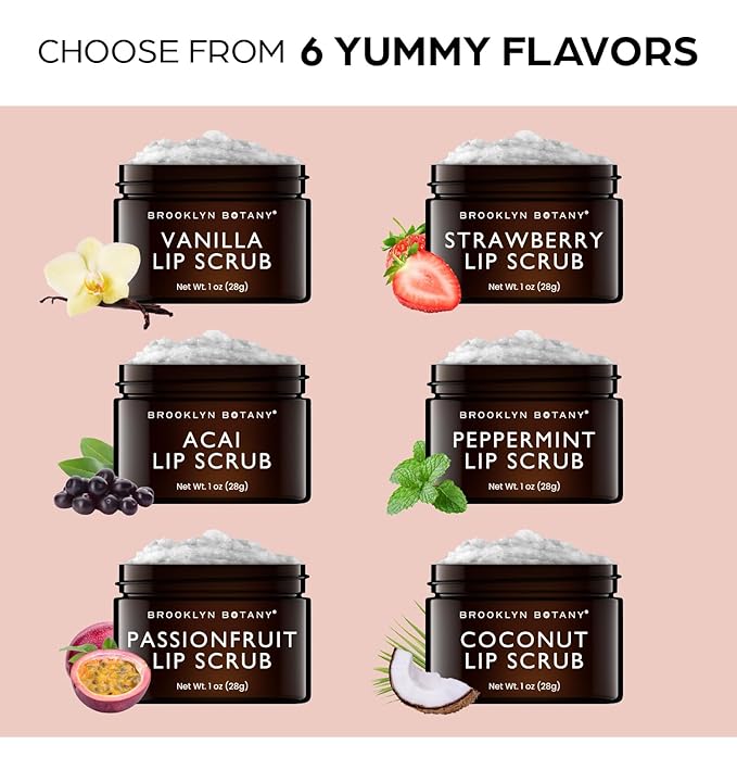 Brooklyn Botany Lip Scrub Exfoliator 1 oz – Lip Moisturizer for Dry Lips and Chapped Lips – Gentle Lip Exfoliator for Smooth and Brighter Lips – Strawberry Flavor-Velvo Beauty