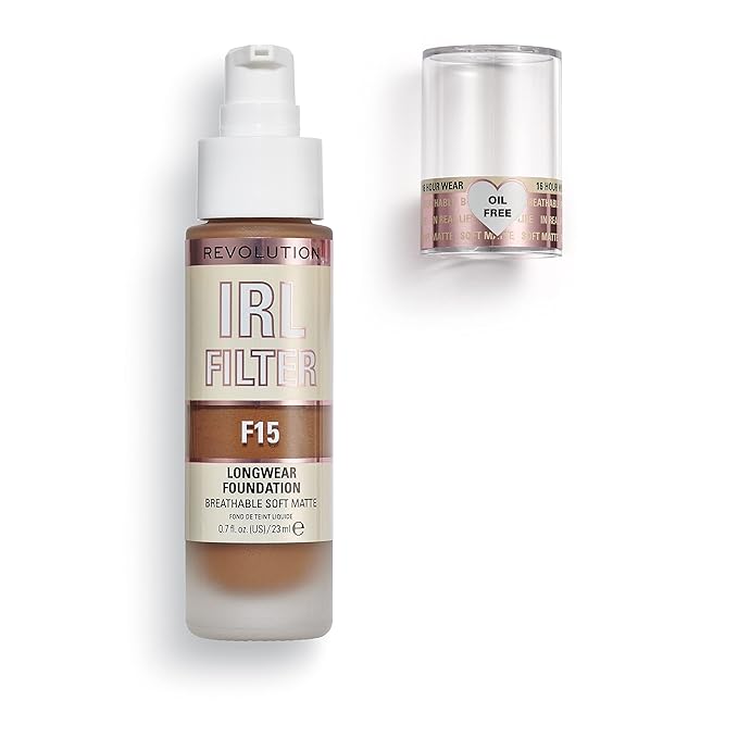 Revolution Beauty, IRL Filter Longwear Foundation, Soft & Breathable Formula, Medium to Full Coverage, Matte Finish, F15, 0.7 Fl. Oz-Velvo Beauty