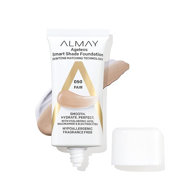 Almay Anti-Aging Foundation, Smart Shade Face Makeup with Hyaluronic Acid, Niacinamide, Vitamin C & E, Hypoallergenic-Fragrance Free, 050 Fair, 1 Fl Oz (Pack of 1)-Velvo Beauty
