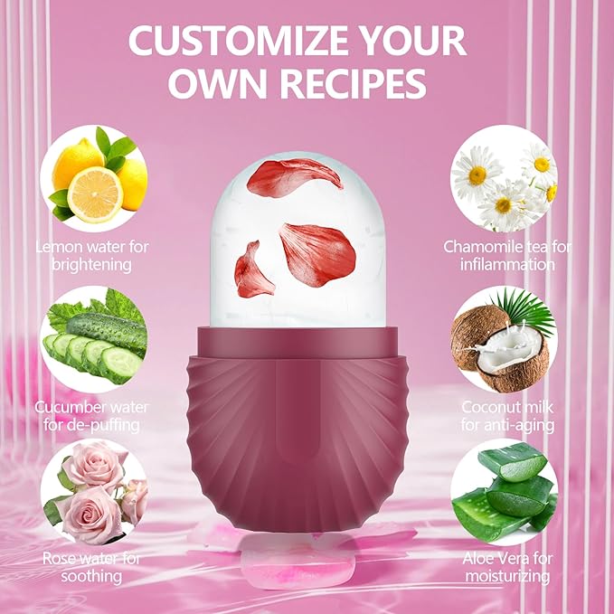 Ice Roller for Face and Eye, Silicone Ice Facial Roller Ice Holder, Face Ice Mold Skin Care, Face Icers Reusable Ice Cube Roller for Shrink Pores Anti Wrinkle Reduce Puffiness, Rose-Velvo Beauty