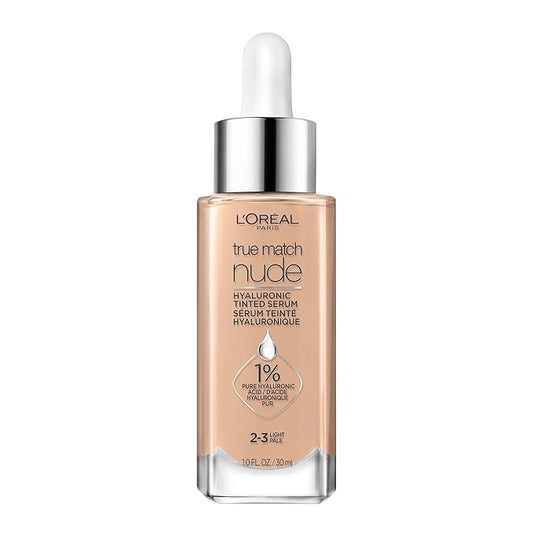 L'Oreal Paris True Match Nude Hyaluronic Tinted Serum Foundation with 1% Hyaluronic acid, Light 2-3, 1 fl. oz.-Velvo Beauty