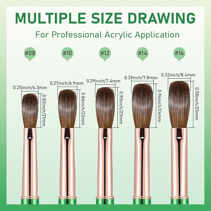 Acrylic Nail Brush Size #12, KEMEISI 100% Pure Kolinsky Nail Art Brushes Sturdy Handle Oval Shaped Acrylic Powder Nail Design Tools for Professional Manicure DIY Home Salon (Green)-Velvo Beauty