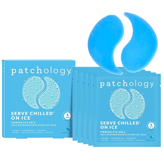 Patchology Iced Cooling Under Eye Mask Patches with Peptides, Cloudberry Oil and Bakuchiol. Cool eye gels to firm skin and soothe, reduce fine lines and under eye bags 5 Pair-Velvo Beauty