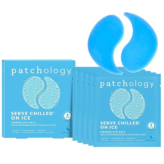 Patchology Iced Cooling Under Eye Mask Patches with Peptides, Cloudberry Oil and Bakuchiol. Cool eye gels to firm skin and soothe, reduce fine lines and under eye bags 5 Pair-Velvo Beauty