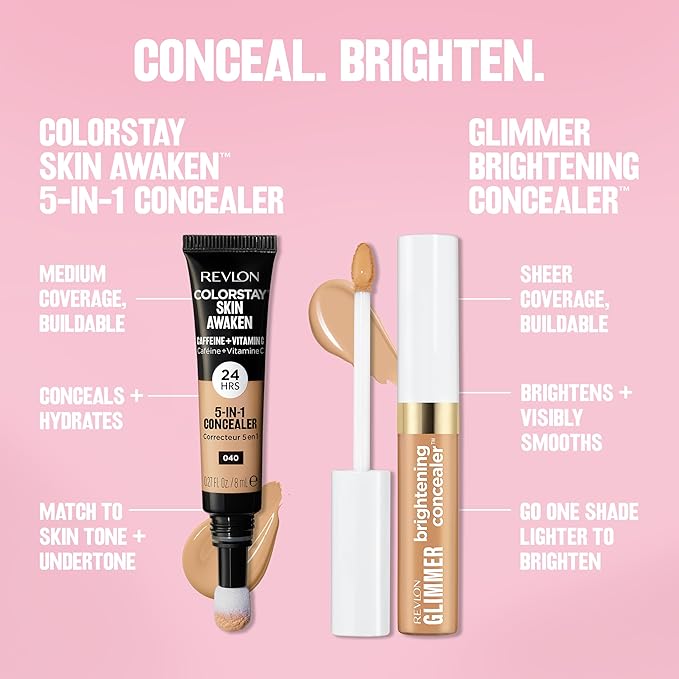 Revlon Glimmer Correcting Concealer, Liquid Under Eye Makeup, Made with Caffeine, Vitamin C, & Stevioside, 115 Yellow, 0.3 fl oz-Velvo Beauty