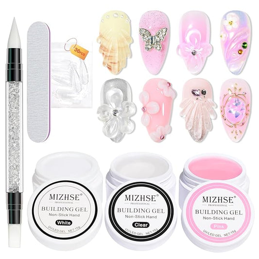 MIZHSE Solid Builder Gel for nails, 3 Colors Sculpting Gel for Nails, Clear White Pink Non-Sticky Hand 3D Nail Art Building Carving Modeling Hard Nail Extension Manicure Salon Home DIY Gift-Velvo Beauty